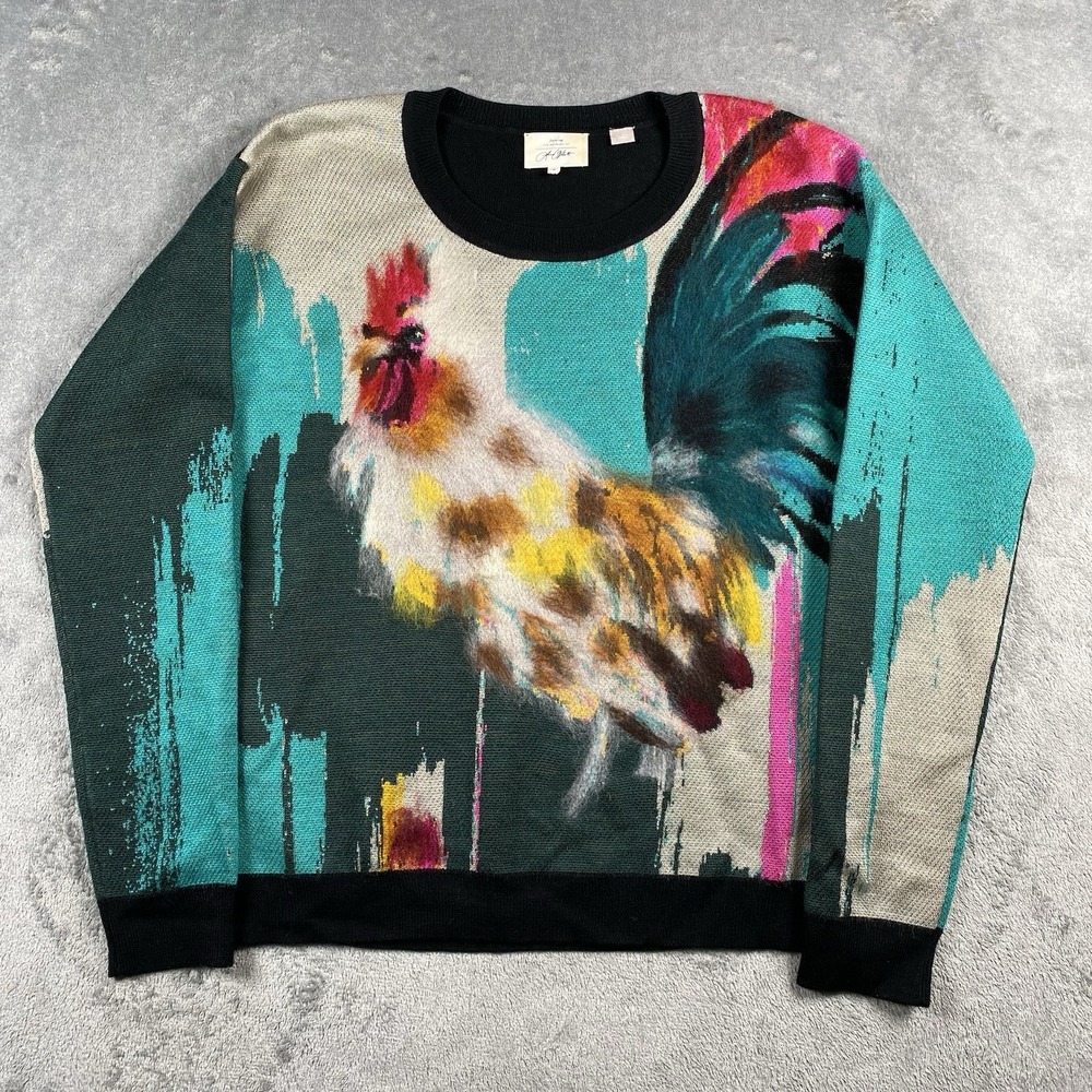 Anthropologie Lauren Walcott Sweater Womens Size M Rooster Wool Blend‎ Cottage